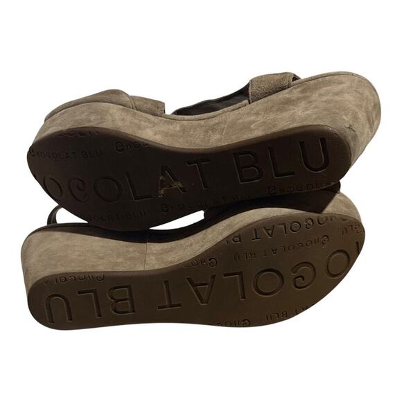 Chocolat Blu Taupe Suede Platform Wedge Sandals Women's Size 7 Slingback Clog - Picture 8 of 8